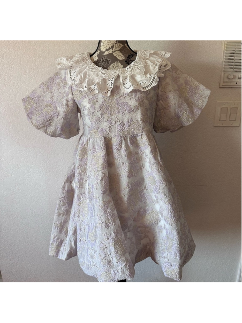 LeDIN x XioaLi Xiao Li Jacquard Floral Kawaii Purple and White dress- Size L
